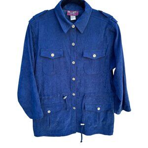 Denim & Co Vintage 80s Womens Blue Faux Suede Barn Chore Utility Work Jacket S‎
